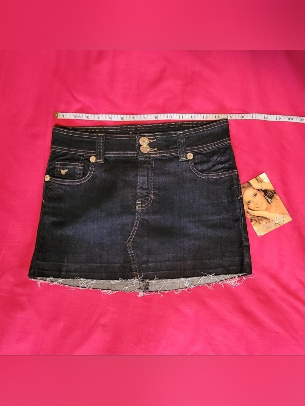 dark wash denim mini skirt raw hem
